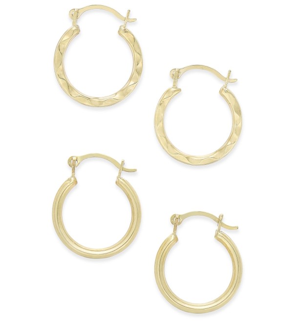 Duo Set of Small Round Hoop Earrings in 10k Gold