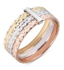 Textured Three Row Stack Look Ring in 14k Tri-Color Gold