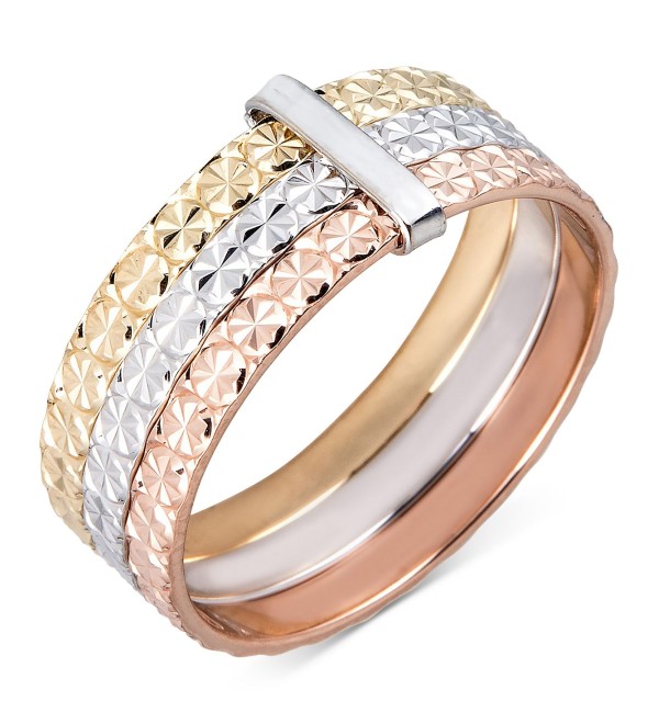 Textured Three Row Stack Look Ring in 14k Tri-Color Gold