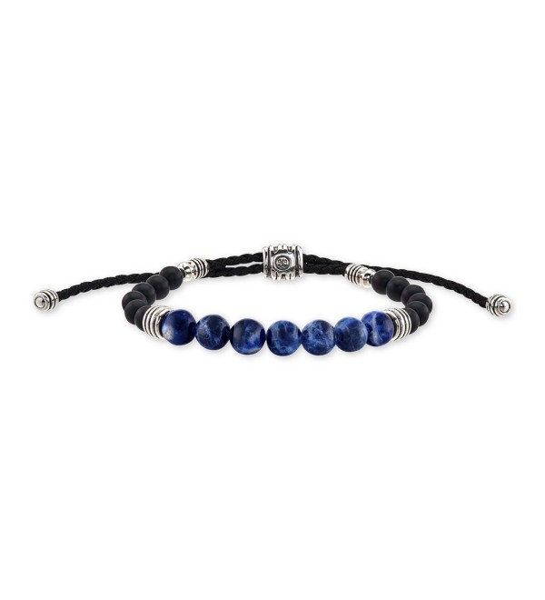 Sodalite (8mm) & Onyx (6mm) Corded Bolo Bracelet in Sterling Silver  