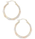 Tri-Color Decorative Hoop Earrings in 10k White    and Rose Gold