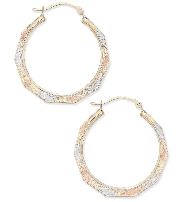 Tri-Color Decorative Hoop Earrings in 10k White    and Rose Gold