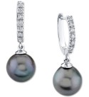 Cultured Golden South Sea Pearl (9mm) & Diamond (1/5 ct. ) Hoop Dangle Drop Earrings in 14k Gold