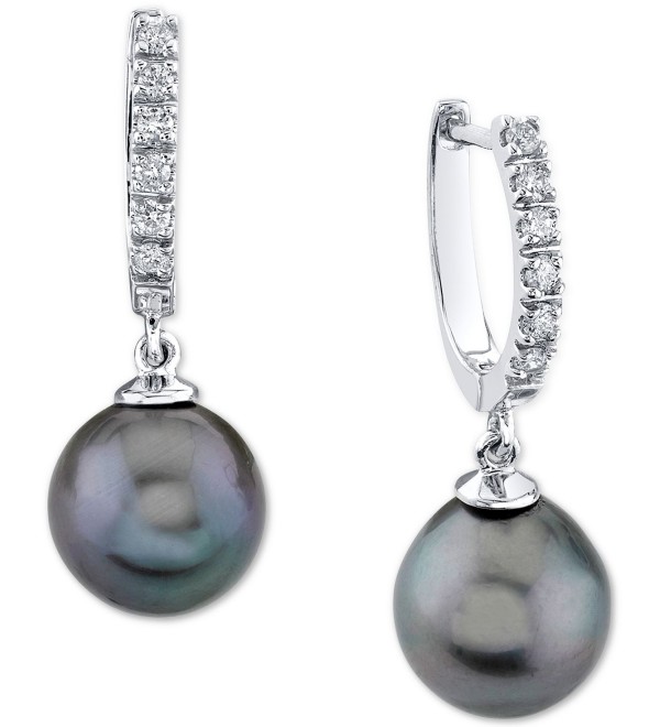 Cultured Golden South Sea Pearl (9mm) & Diamond (1/5 ct. ) Hoop Dangle Drop Earrings in 14k Gold