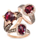 Raspberry Rhodolite® Garnet (3 ct. )  Chocolate Diamonds® (1-1/5 ct. ) and White Diamond Accent Ring in 14k Rose Gold (Also Available in 14K White Gold or 14K Gold)