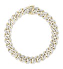 Two-Tone Wide Curb Link Hollow Bracelet in 10k Gold & 10k White Gold