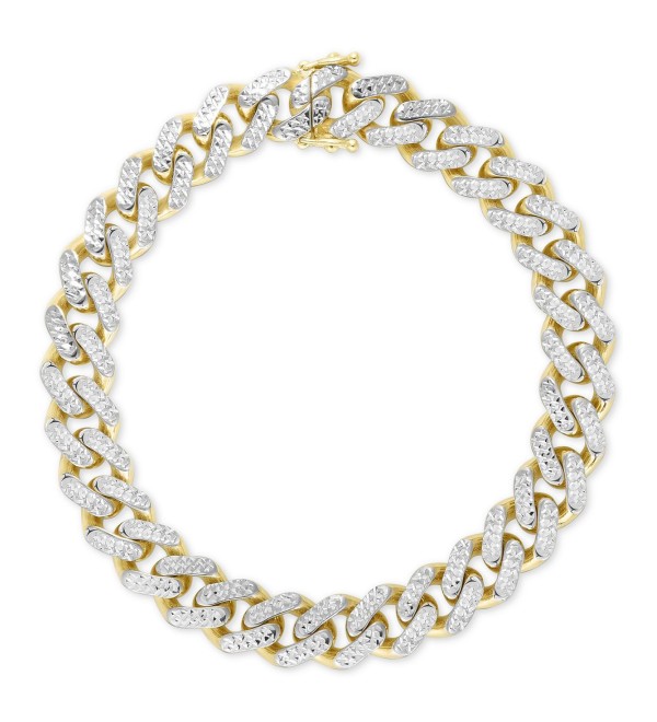 Two-Tone Wide Curb Link Hollow Bracelet in 10k Gold & 10k White Gold