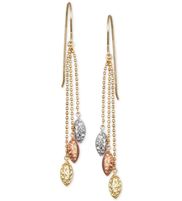 Tri-Color Beaded Chain Drop Earrings in 10k Gold  White Gold & Rose Gold