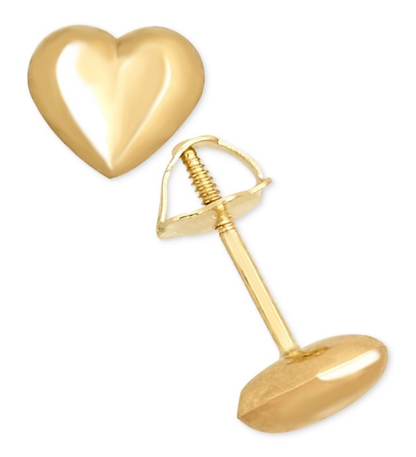 Children's High Polished Puff Heart Stud Earrings in 14k Gold