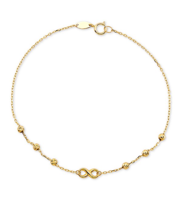 Diamond Infinity & Textured Bead Link Bracelet in 10k Gold