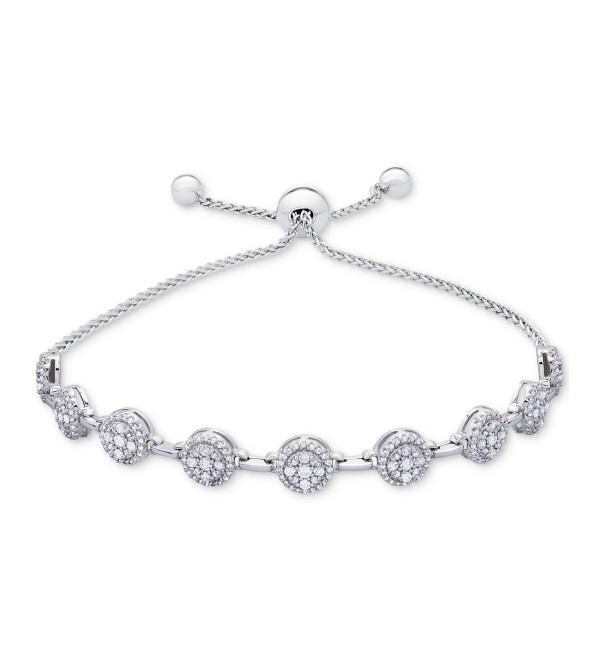 Diamond Halo Cluster Bolo Bracelet (1 ct. ) in 14k White Gold