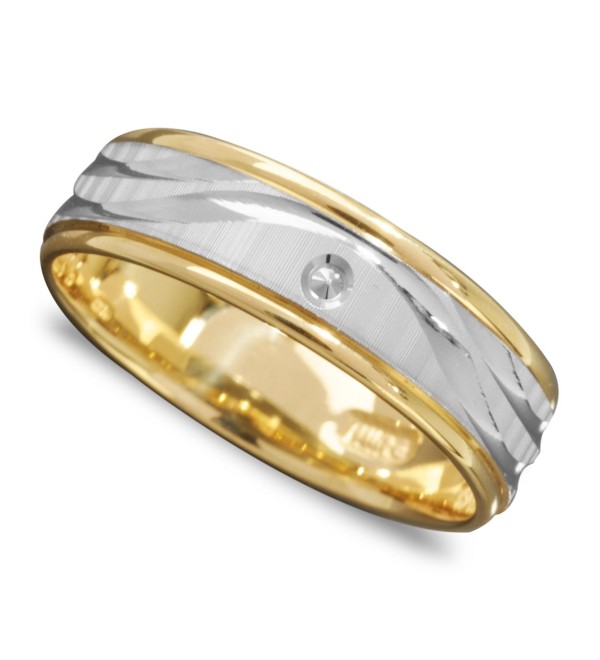 Men's 14k Gold and 14k White Gold Ring  Wave Engraved Band