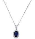 Sapphire (7/8 ct. ) & Diamond (1/10 ct. ) Oval Halo Pendant Necklace in 14k White Gold  16