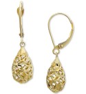 Filigree Leverback Drop Earrings in 10k Gold