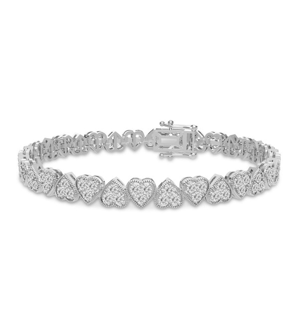 Diamond Heart Link Bracelet (1 ct. ) in 10k White Gold