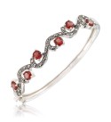 Marcasite and Garnet (5 ct. ) Bangle in Sterling Silver