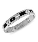 Men's Diamond (1/8 ct. t.w.) & Black Enamel Bracelet in Stainless Steel