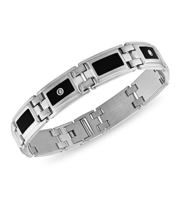 Men's Diamond (1/8 ct. t.w.) & Black Enamel Bracelet in Stainless Steel