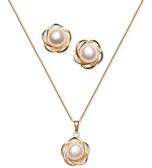 2-Pc. Set Cultured Freshwater Pearl (7mm) Flower Pendant Necklace & Matching Stud Earrings in 18k Gold-Plated Sterling Silver or Sterling Silver