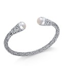 Cultured Freshwater Pearl (10mm) Filigree Cuff Bangle Bracelet in Sterling Silver