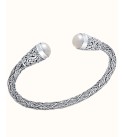 Cultured Freshwater Pearl (10mm) Filigree Cuff Bangle Bracelet in Sterling Silver