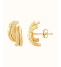 Polished Hollow 4 Row Curve J Hoop Stud Earrings in 10K Yellow Gold