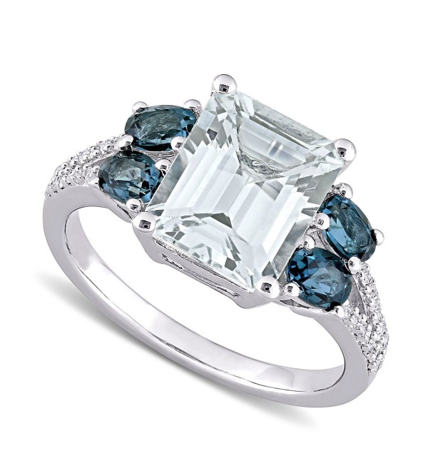 Aquamarine (3 ct. )  Blue Topaz (1 ct. ) & Diamond (1/10 ct. ) Ring in Sterling Silver