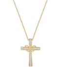 Diamond Double Heart Cross Pendant Necklace (1/10 ct. ) in 14k Gold-Plated Sterling Silver