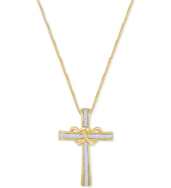 Diamond Double Heart Cross Pendant Necklace (1/10 ct. ) in 14k Gold-Plated Sterling Silver