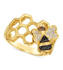 Multicolor Diamond Honeybee Honeycomb Ring (1/3 ct. ) in 14k Gold