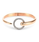 White Topaz Two-Tone Bangle Bracelet (1/5 ct. ) in Stainless Steel & 14k Rose Gold-Plated Stainless Steel PVD