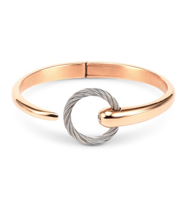 White Topaz Two-Tone Bangle Bracelet (1/5 ct. ) in Stainless Steel & 14k Rose Gold-Plated Stainless Steel PVD