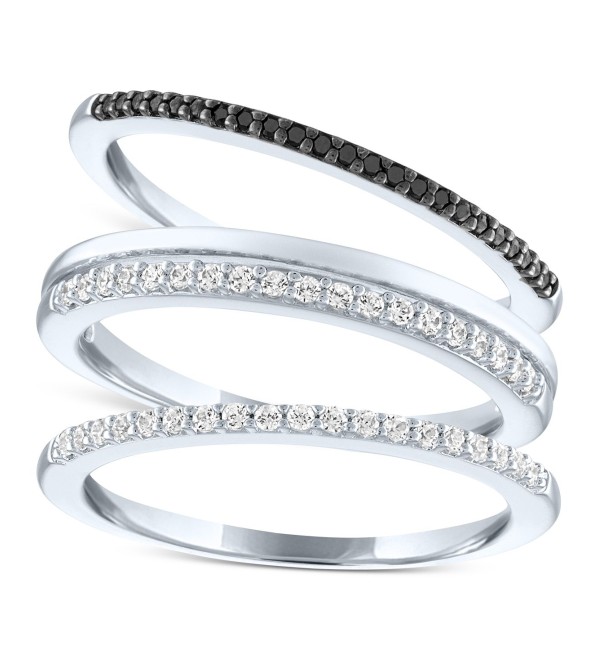 3-Pc. Set White Diamond (1/5 ct. ) & Black Diamond (1/20 ct. ) Stack Rings in Sterling Silver