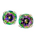 Semi-Precious Gemstone Round Stud Earrings in 14k White and Yellow Gold