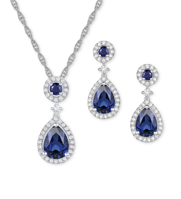 2-Pc. Set Sapphire (3-3/8 ct. ) & Lab-Created White Sapphire (3/4 ct. ) Pendant Necklace & Matching Drop Earrings in Gold-Plated Sterling Silver (Also in Citrine  Garnet  Amethyst      & Opal)