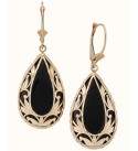 Onyx Teardrop Decorative Framed Drop Earrings (28mm x 16mm) in 14k Gold or 14k White Gold