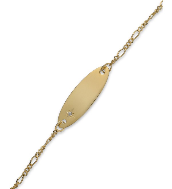 Children's Diamond Accent Figaro Chain ID Bracelet in 14k Gold