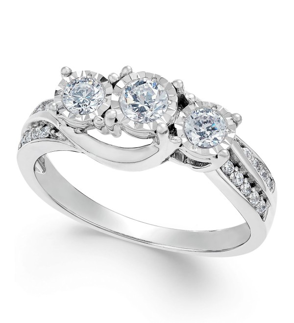 Diamond Three-Stone Ring(1/2 ct. ) in 14k White or Yellow Gold