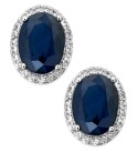 Sapphire and White Sapphire Oval Stud Earrings in 10k White Gold (3 ct. )