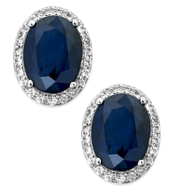 Sapphire and White Sapphire Oval Stud Earrings in 10k White Gold (3 ct. )