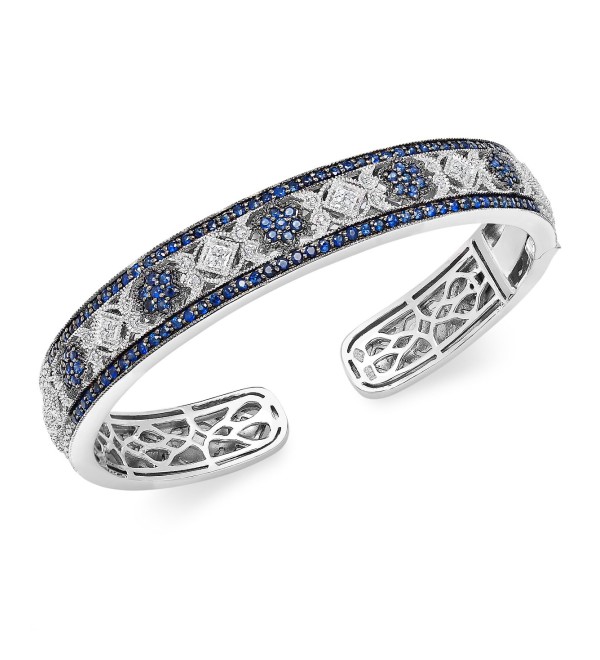 Sapphire (2-3/4 ct. ) and Diamond (1/10 ct. ) Cuff Bangle Bracelet in Sterling Silver