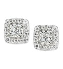 Diamond Princess Halo Cluster Stud Earrings (1/2 ct. ) in 14k White or Yellow Gold