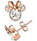 Cubic Zirconia Minnie Mouse Stud Earrings in 18k Rose Gold-Plated Sterling Silver