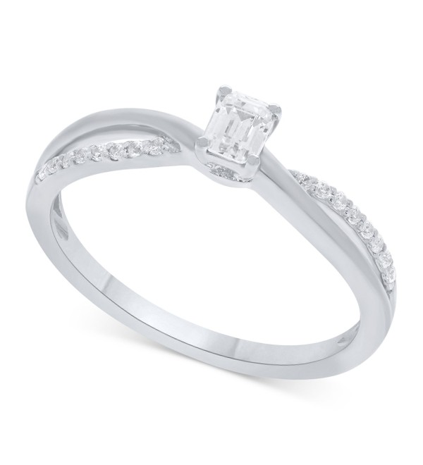 Diamond Emerald-Cut Swirl Solitaire Engagement Ring (1/4 ct. tw) in 14k White  Yellow or Rose Gold