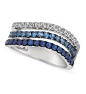 Denim Ombré Sapphire (5/8 ct. ) & White Sapphire (1/3 ct. ) Triple Row Ring in 14k White Gold