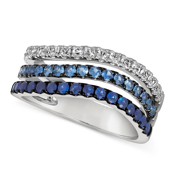 Denim Ombré Sapphire (5/8 ct. ) & White Sapphire (1/3 ct. ) Triple Row Ring in 14k White Gold