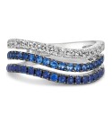 Denim Ombré Sapphire (5/8 ct. ) & White Sapphire (1/3 ct. ) Triple Row Ring in 14k White Gold