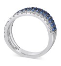 Denim Ombré Sapphire (5/8 ct. ) & White Sapphire (1/3 ct. ) Triple Row Ring in 14k White Gold