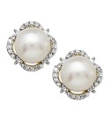 Cultured Freshwater Pearl (7mm) & Diamond (1/6 ct. ) Halo Stud Earrings in 14k Gold