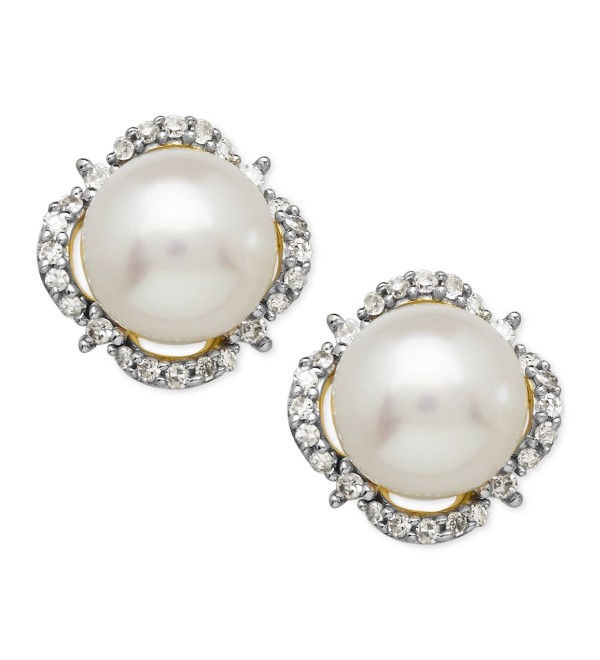 Cultured Freshwater Pearl (7mm) & Diamond (1/6 ct. ) Halo Stud Earrings in 14k Gold